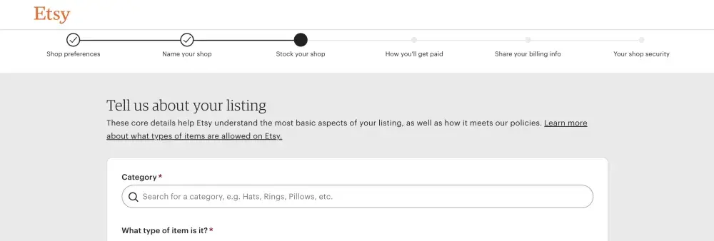 Screenshot from Etsy: listing details page.