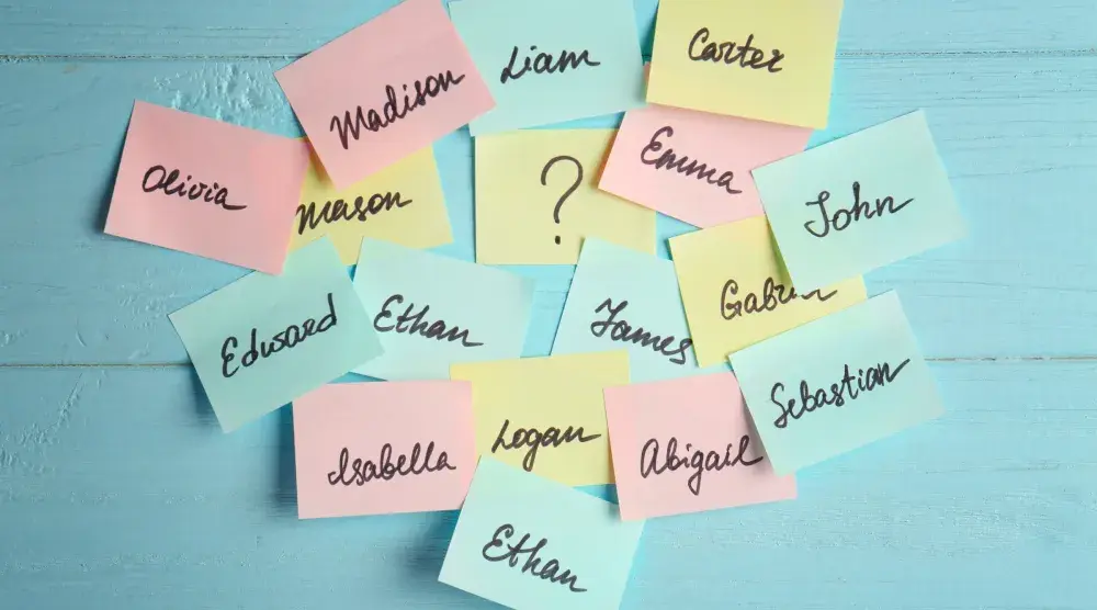 Sticky notes on a wall have a name possibility written on each. Going through the legal name changing process and then updating the myriad of accounts to your new name is a daunting process, and LegalZoom can help.