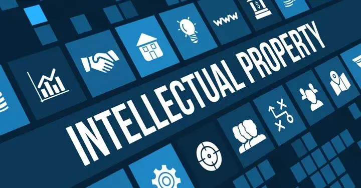 Illustrations and graphics surrounding the words "Intellectual Property"