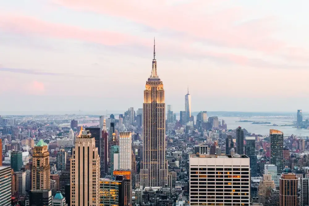 The Empire State Building looms large over midtown Manhattan in New York City. New York is one of the best cities in which to launch a startup. 