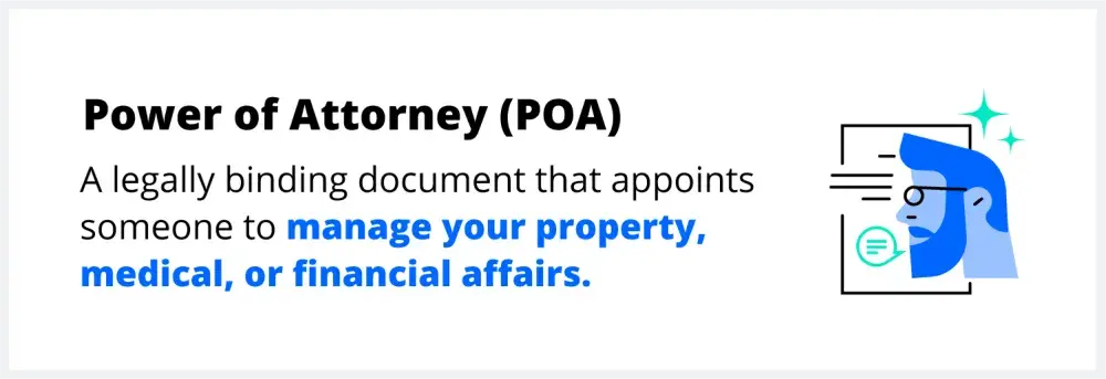 A power of attorney (POA) is a legally binding document that appoints someone to manage your affairs.