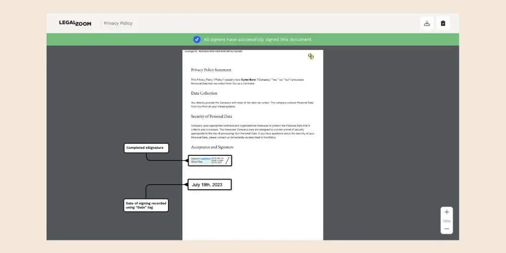 You can save your self-signed documents by downloading them from the LegalZoom platform or from your email.