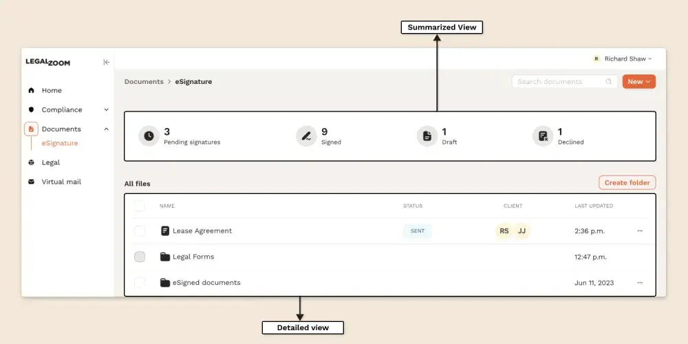 Sender can check the status of documents sent for eSignature from the eSignature dashboard.